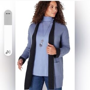 J Jill Reversible Cardigan M Blue Grey Boho Lagenlook Coastal Preppy Minimalist